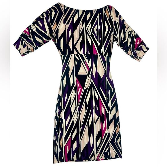Diane von Furstenberg 100% Silk Geometric Print Tie Front Mini Dress Size 6 - Picture 6 of 10
